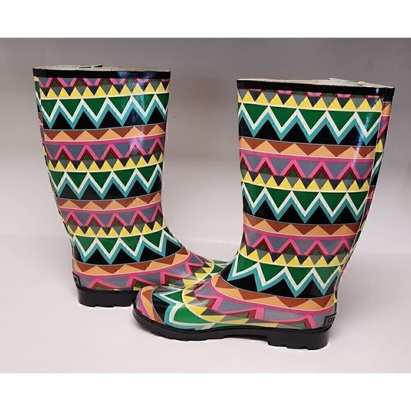 Corkys Shoes Women's Sunshine Multi Color Chevron Print Rain Boots Size 10 - Picture 6 of 12
